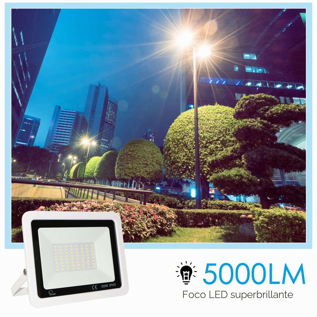 YCZM Focos LED Exterior 50W,IP65 Impermeable Foco Proyector LED, Blanco Frío 6500K 5000 Lumen Foco LED Exterior,72 leds Terraza Floodlight para Casa,Garaje,Patio,Terraza,Campo【Blanco 2 Pieza】