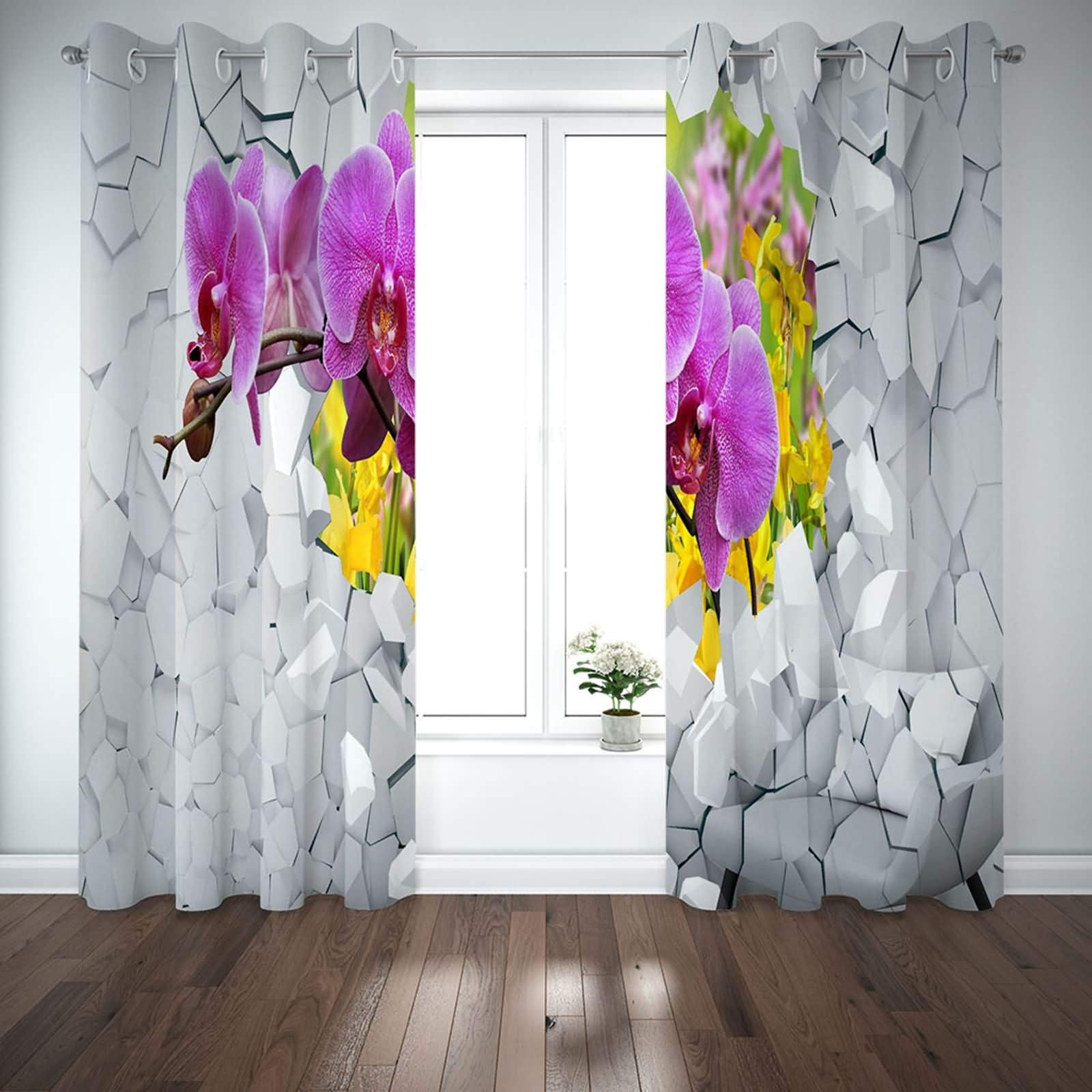 Zasłona zaciemniająca poliester zestaw 2 szt. 274 x 183 cm, firanki długie, nieprzejrzyste z oczkami, orchidea