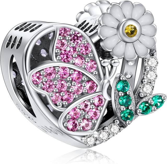 NINGAN 925 Sterling Silver charms heart shaped birthday flower beads birthday Stone from January to December for Women's bracelet
