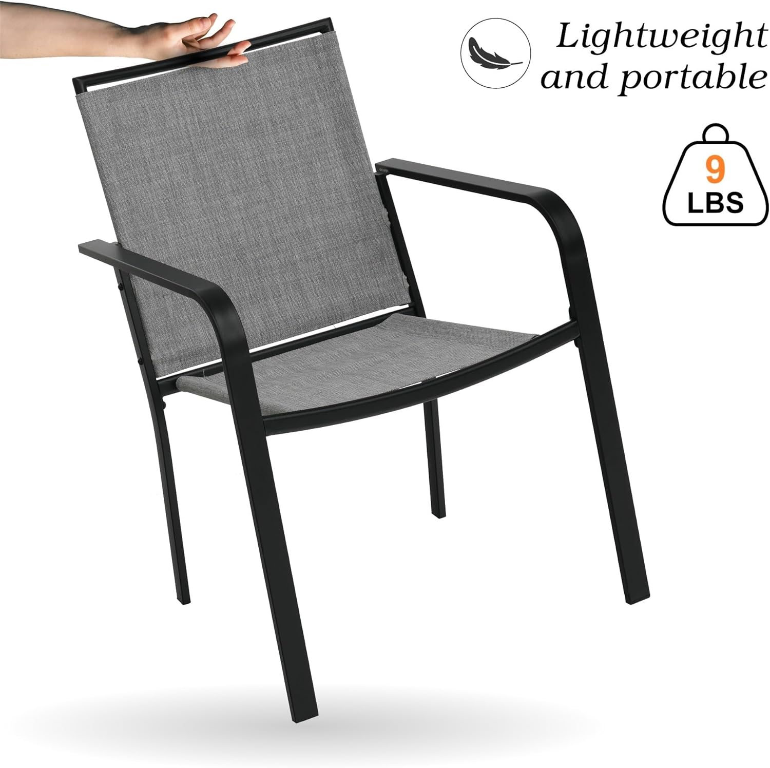 Anmutig 5 Pieces Patio Dining Set, Outdoor Furniture Set Includes 1 Square Patio Table and 4 Stackable Patio Chairs, Outdoor Table and Grey Chairs for Garden Backyard Deck
