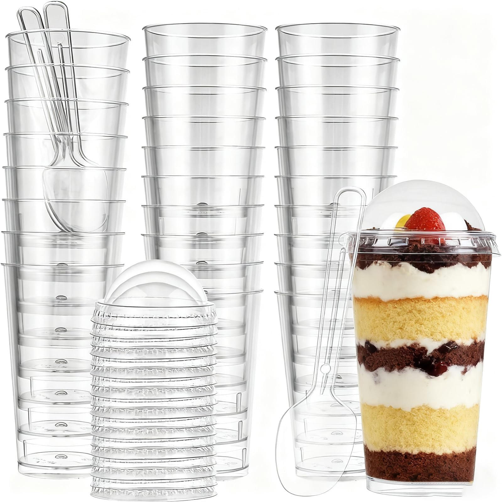 100 Pack 3oz Plastic Dessert Cups with Spoons & Lids, Mini Shooter Cups for Desserts, Clear Plastic Parfait Appetizer Cups, Shot Glasses for Desserts, Pudding, Event and Party