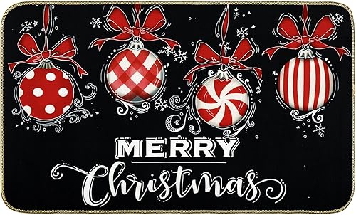 AnyDesign Tapete de puerta de Navidad negro y rojo con parte trasera de goma antideslizante, para interiores y exteriores, para decoración de hogar, disponible en Yaxa Peru