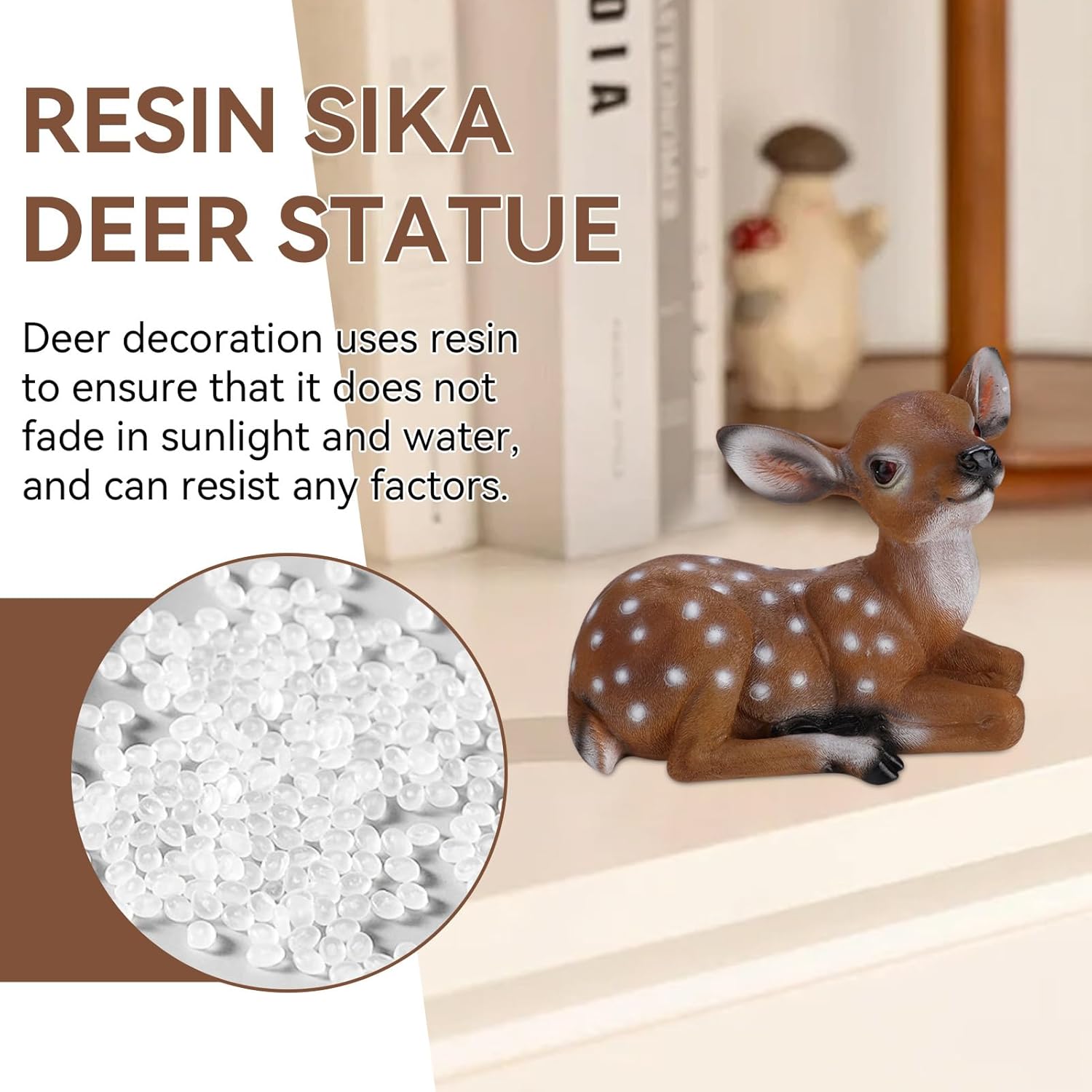 Resin Sika Deer Statue, 9.8in Lifelike Lying Deer Figurine, Weather-Resistant Garden Sculpture for Outdoor Yard Decor, Patio Lawn Ornament, Home Accents, Housewarming Gift