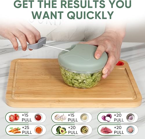 Miniatura 2 de Picadora manual de alimentos, picadora de ajo con recipiente, cortador de cocina de verduras, procesador de alimentos manuales con hilo de tirar