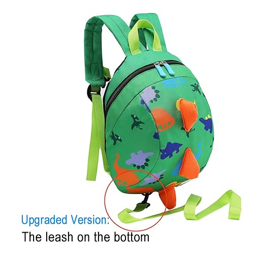 Miniatura 2 de DB Mochila de dinosaurio para niños pequeños con correa, bolsa de arnés para bebés para niños (verde)