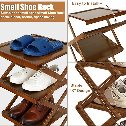 Miniatura 4 de Zapatero de bambú para entrada, práctico y práctico zapatero plegable, ahorra espacio y es fácil de instalar, adecuado para puertas, salas de estar