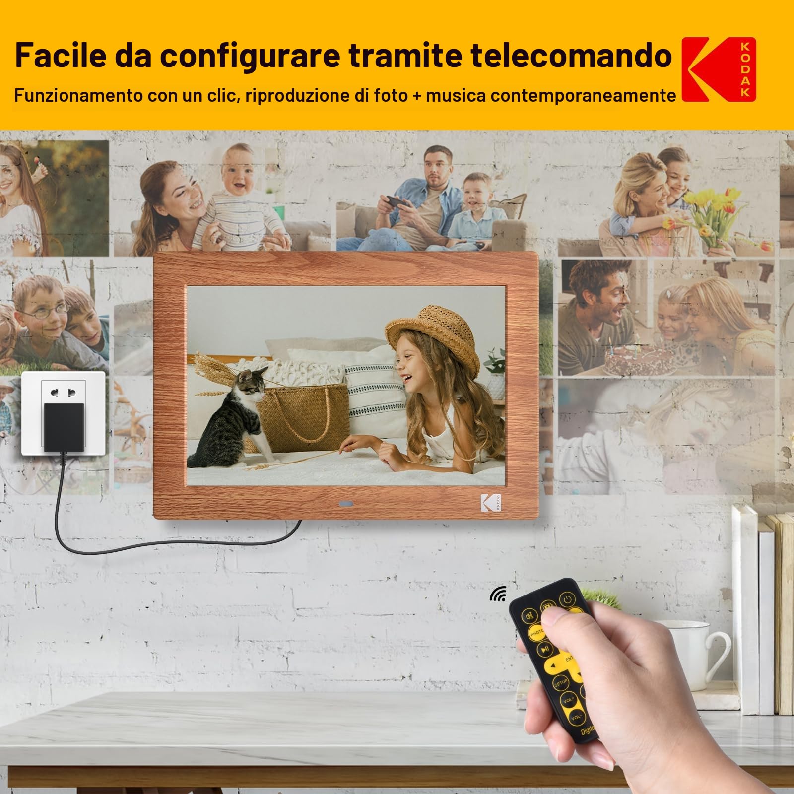 KODAK Cornice Digitale 10 pollici, Cornice Digitale Foto No WiFi con Telecomando, Cornice Elettronica per Foto con HD IPS Schermo, Immagini Video Lettore Musicale, Accensione/Spegnimento Automatico