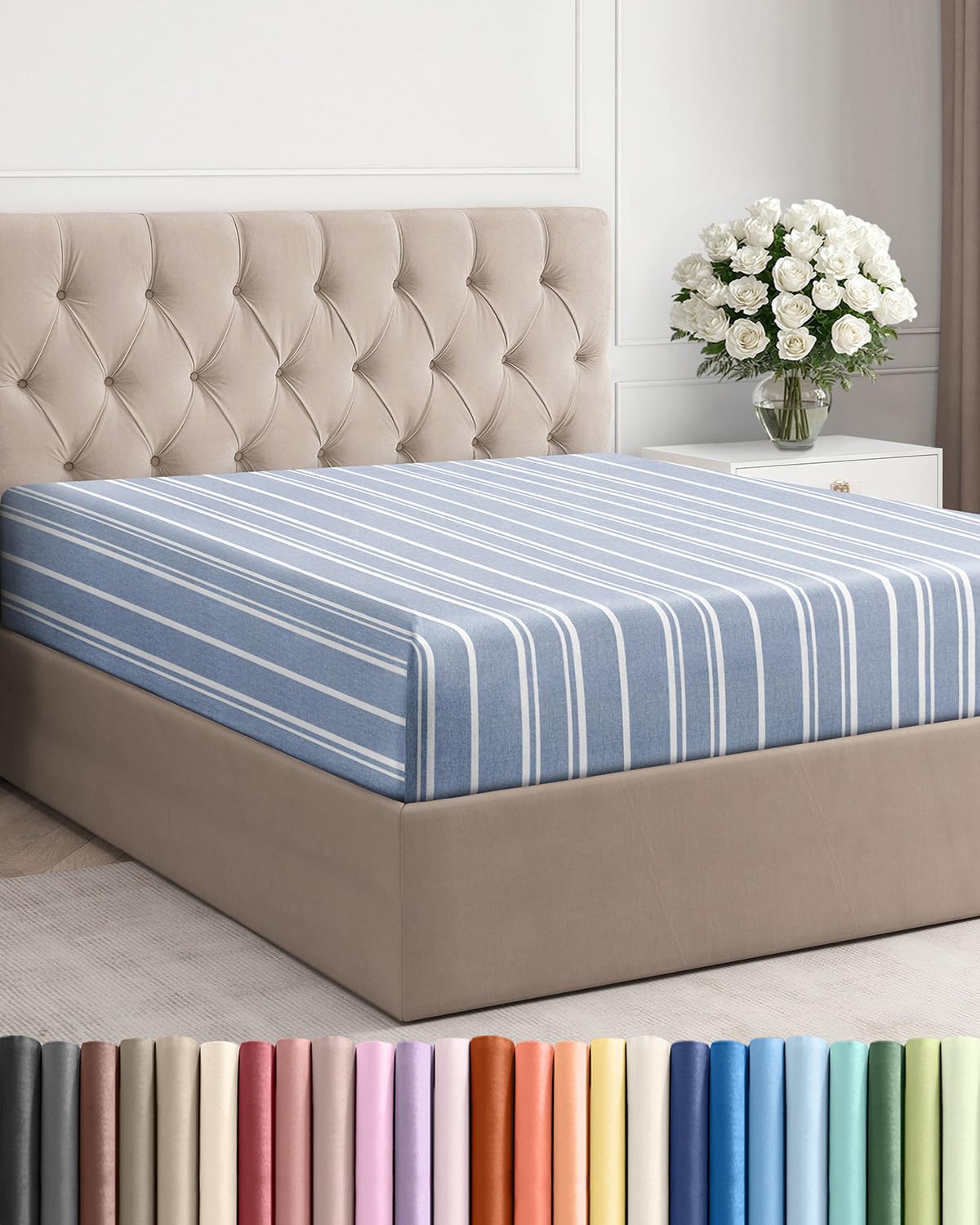 Queen Fitted Bed Sheet - Bottom Single Fitted Sheet Only - Ultra-Soft Hotel Luxury Bedding w/ 8-16 Inch Deep Pockets - Breathable & Wrinkle Free -