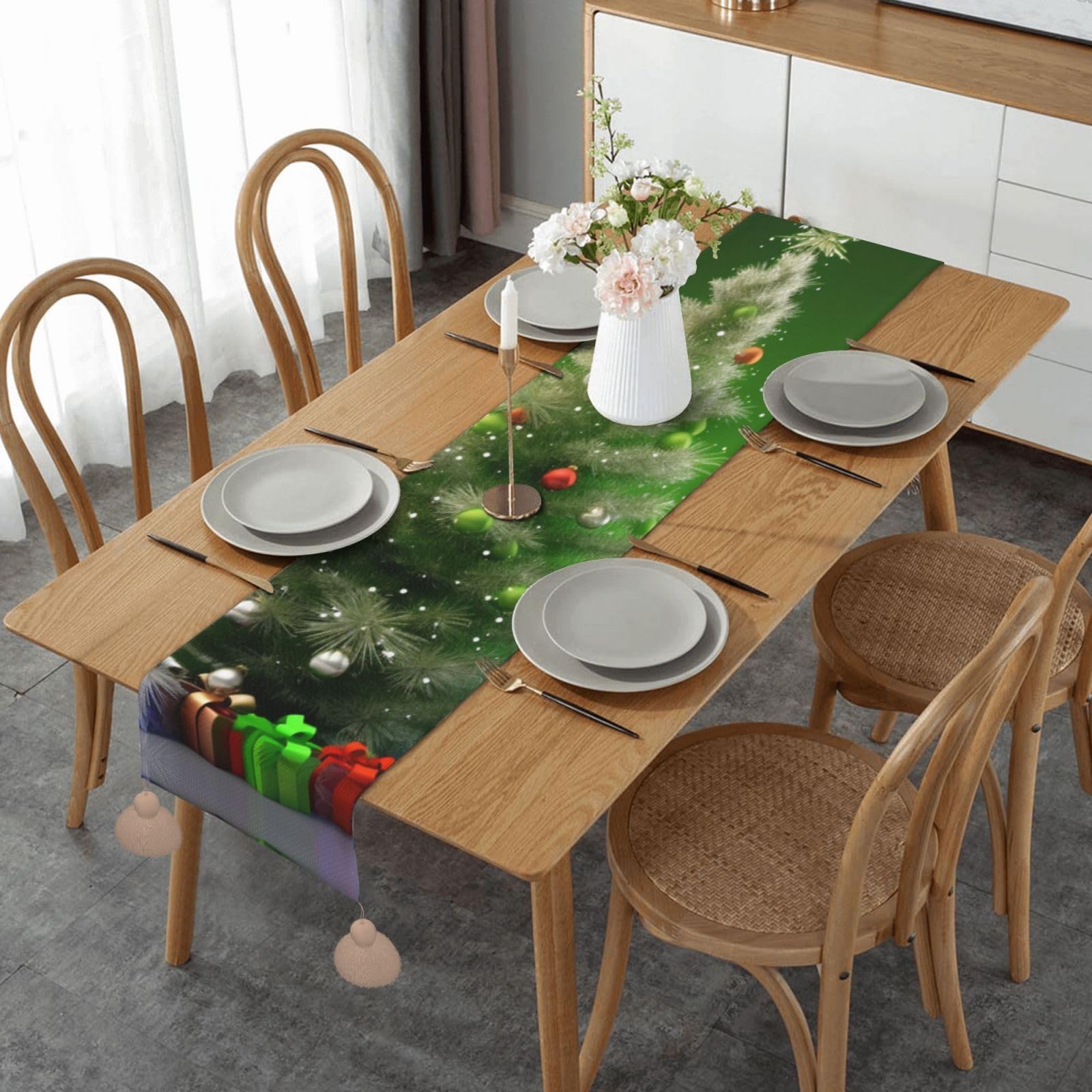 Chemin de table Noël rustique 152 cm pour repas de fête chaleureux
