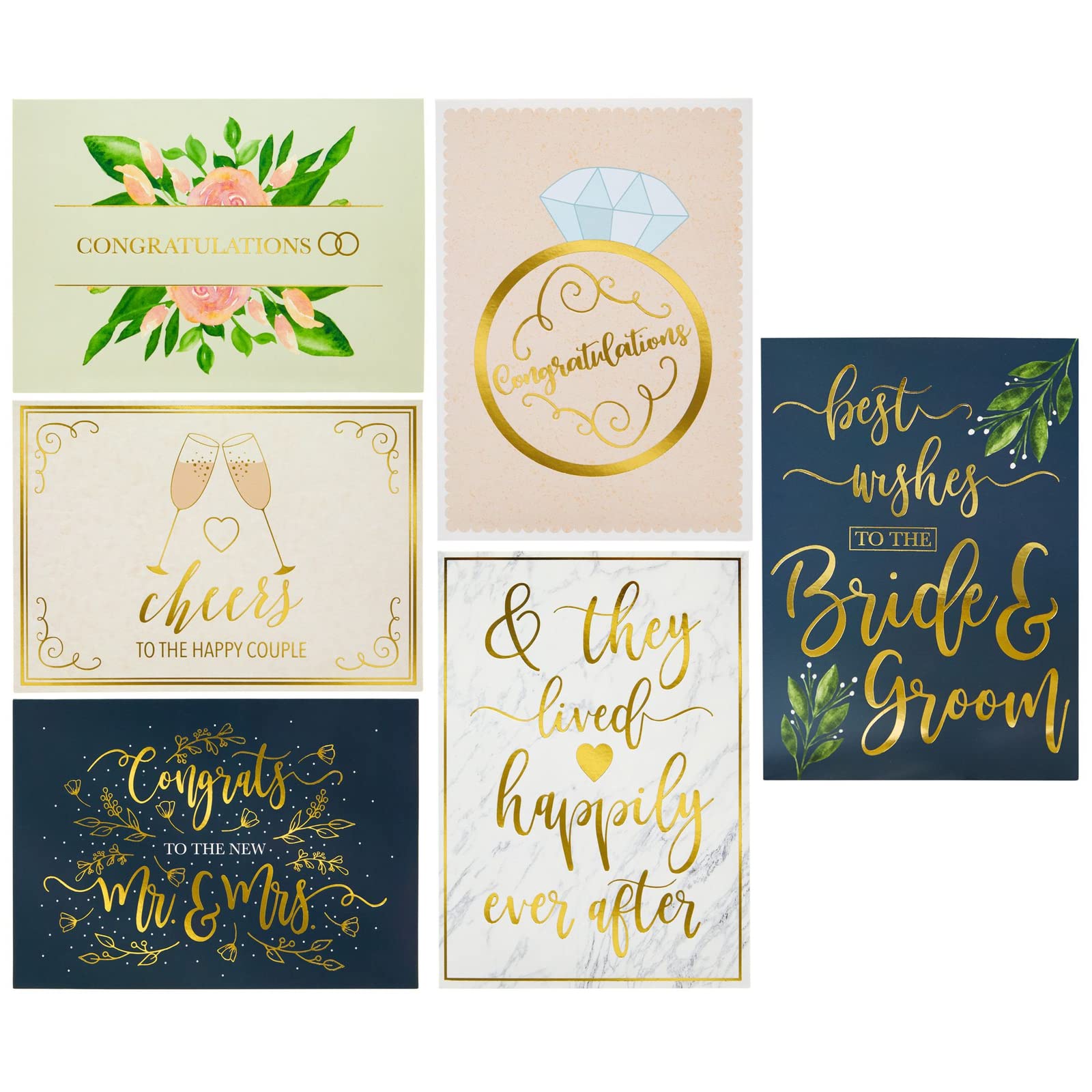 Juvale Wedding Greeting Cards - 24-Pack Wedding Congratulations Cards Bulk Gold Foil Floral Design Envelopes Included Perfect for Wedding Engagement Newlywed Bride and Groom Mr. and Mrs 5 x 7 Inches