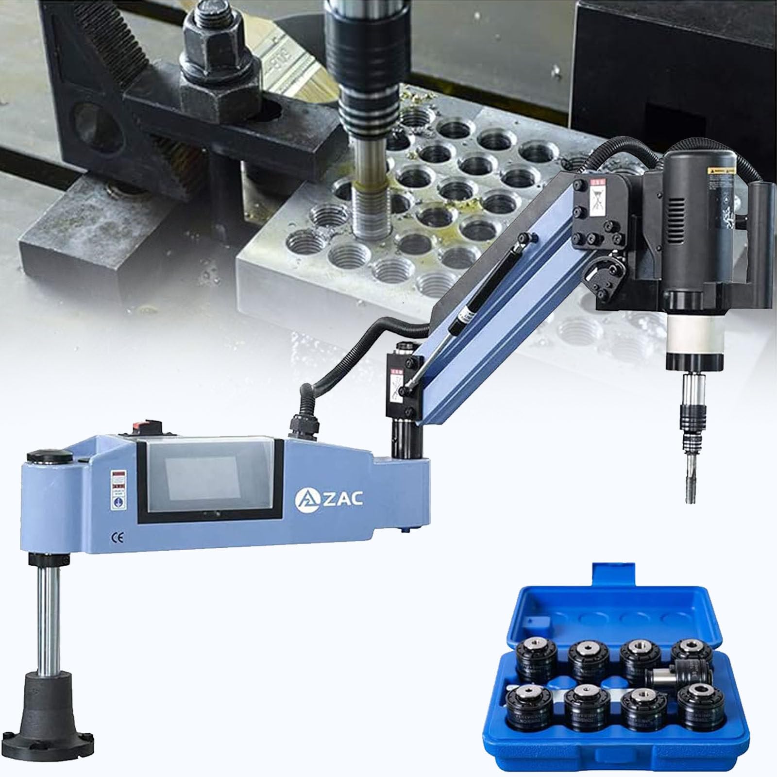 Roscadora Eléctrica M3-M16, Roscadora Eléctrica Multidireccional De 360°, Brazo De Roscado Flexible De 375 RPM Que Incluye 8 Pinzas Estándar, Radio De Trabajo De 1100 Mm