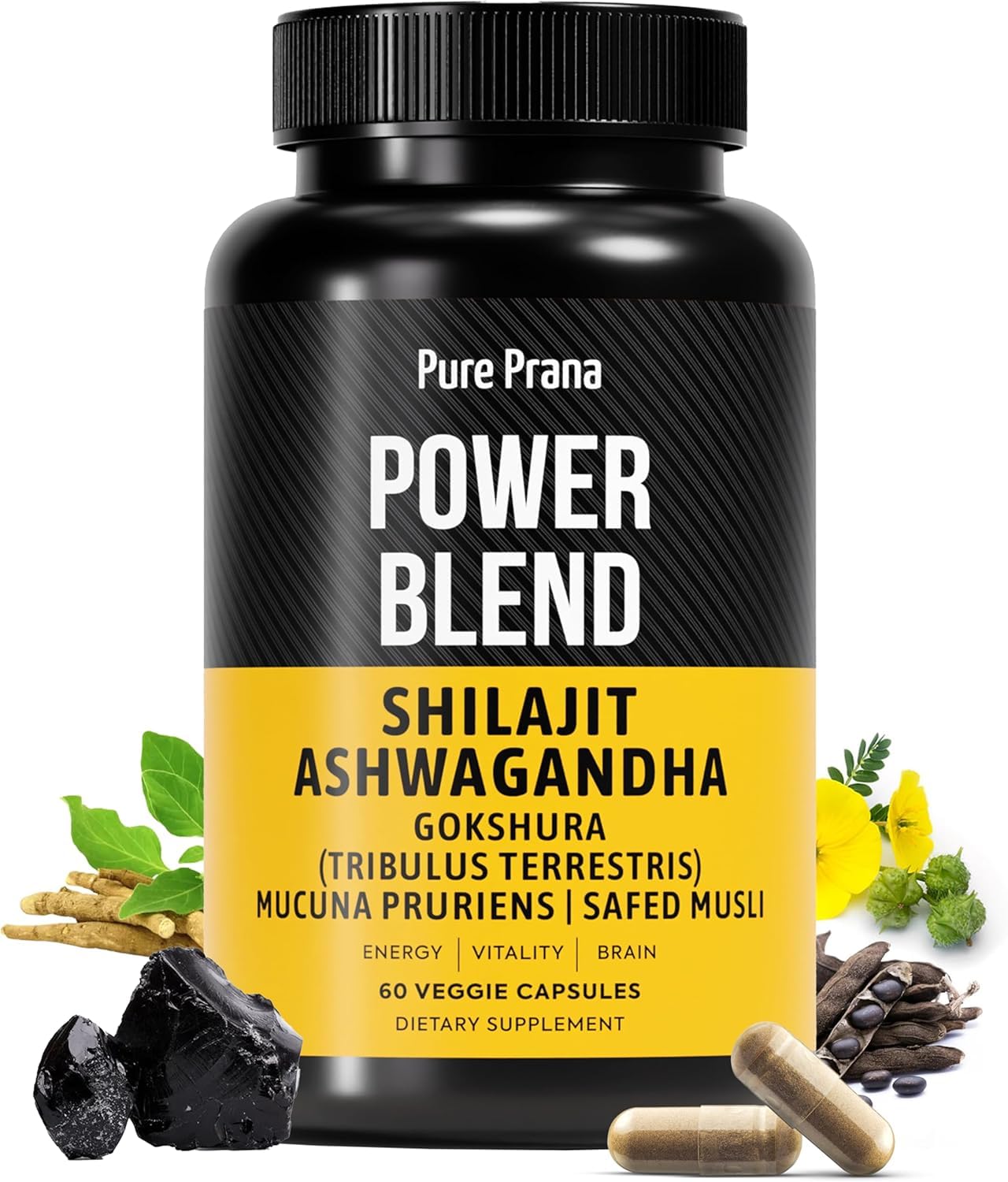 Pure Himalayan Shilajit Organic Resin & Ashwagandha Supplements - Extra Strength 12000mg with Gokshura & Safed Musli - Natural Testosterone Booster for Men & Women - Energy, Libido & Vitality- 60 Days