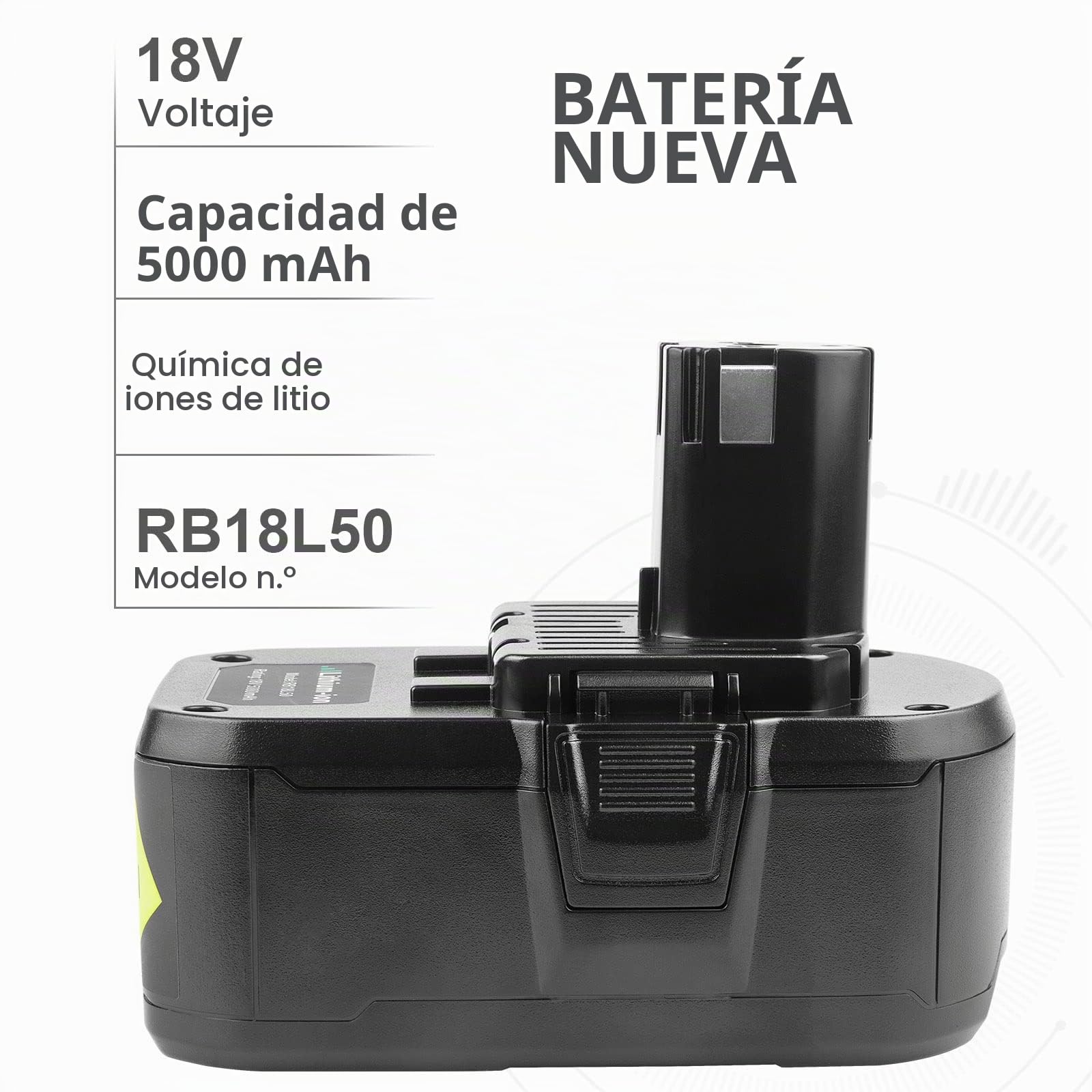 LabTEC RB18L50 Batería de Repuesto 18V 5Ah para Ryobi 2 Packs con Cargador de Doble Puerto P117 12V-18V One Plus Series - Juego de Carga USB para P107 P108 RB18L15 RB18L40
