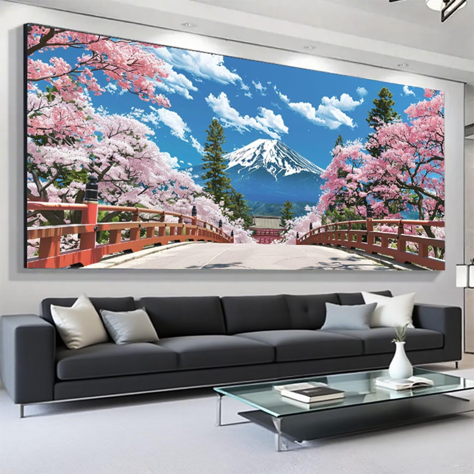 Diament Malarstwo Japonia Diament Malarstwo Dorosły XXL 90 x 180 cm, 5D Haft Diament Kwiaty Wiśni Malarstwo diamentowe dla dzieci, DIY Diamenty Aktywne Ręcznie Dla Dorosłych, Dekoracja ścienna J2-8009