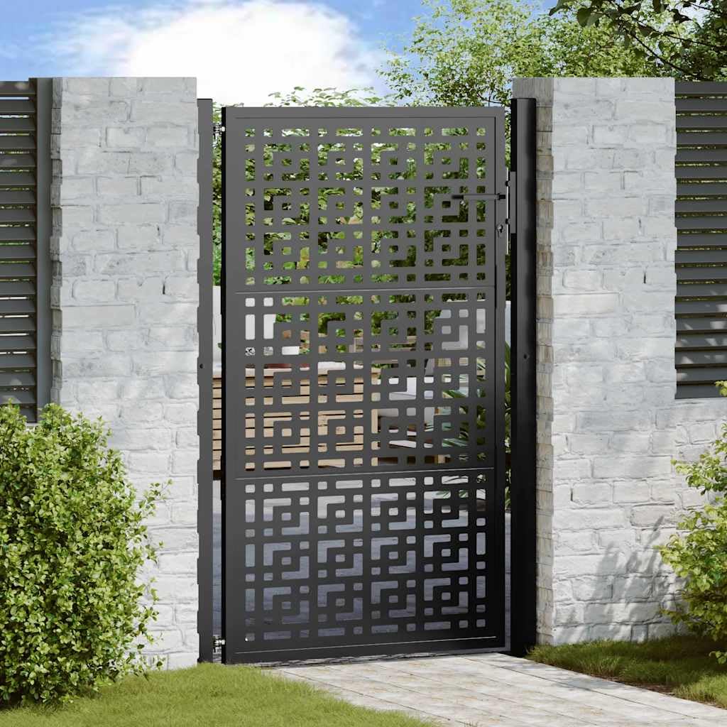 Puerta de jardín Puertas metalicas Exterior Cancela de Valla Barrera de Jardín Puerta de Valla de Jardín con Sistema con Cerradura Entrada Exterior-Negro-105 x 155 cm-Dise?o Cruzado