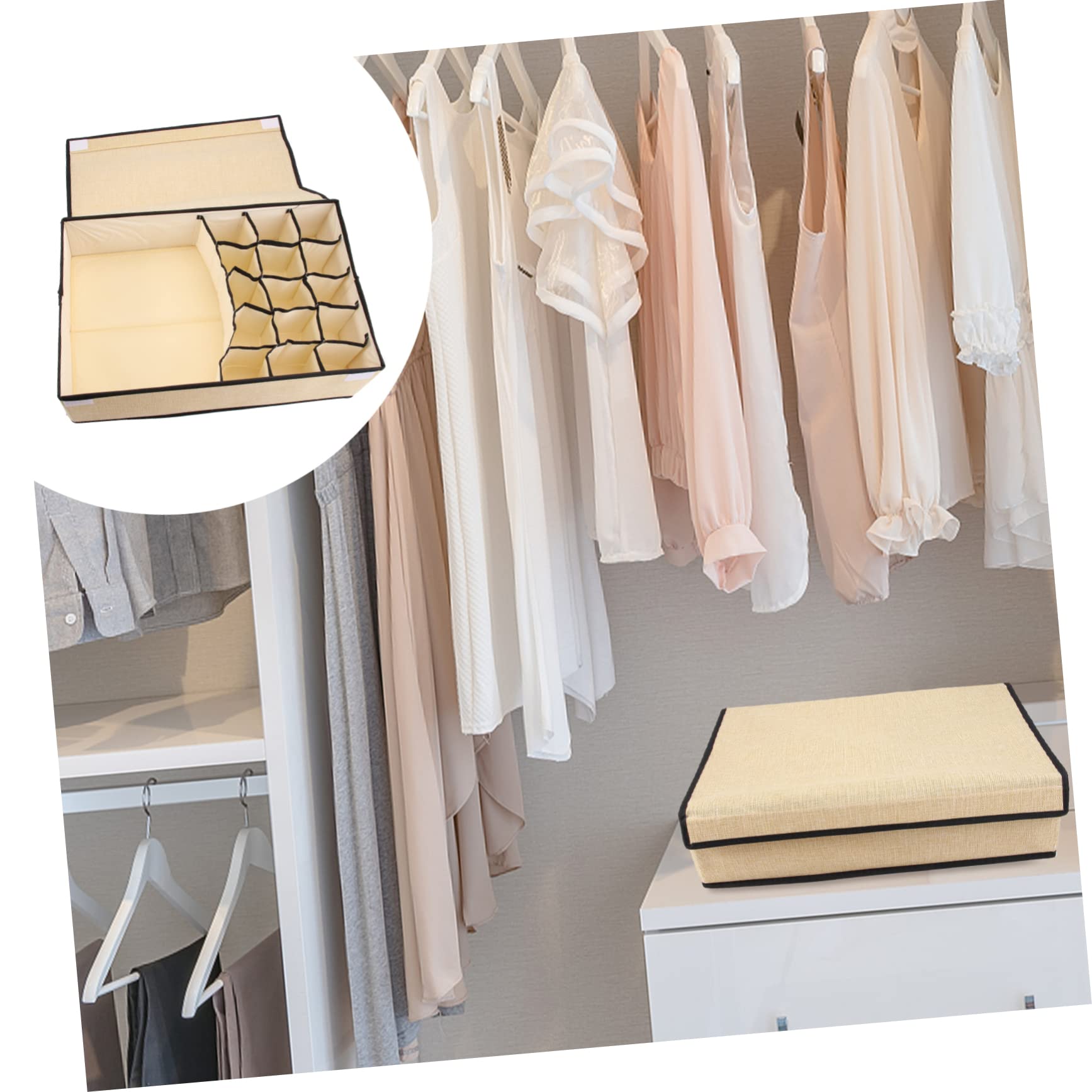 Organizador de Ropa Interior con Tapa, Tejido Beige, 16 Compartimentos | Sujetadores y Calcetines, Uso en Armario y Gabinete, Fácil de Limpiar, Protección y Orden