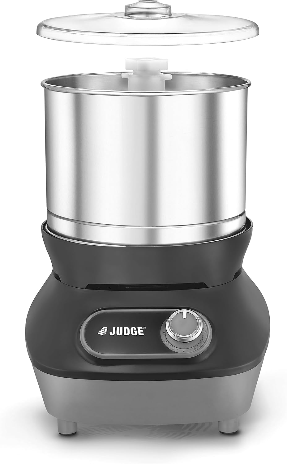 Judge By Prestige Vertical Wet Grinder with Stainless Steel Drum, Coconut Scraper and Atta Kneader Attachments, 200 Watt, 110V (Grey & White)