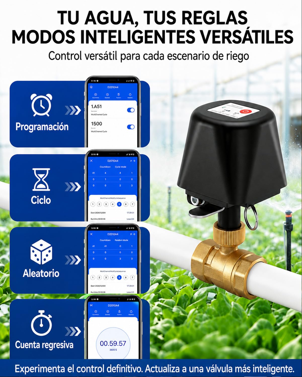 Válvula de Agua Inteligente WiFi, Válvula de Bola Motorizada, Control Remoto por App, Apto con Alexa y Google Home, para Jardín, Invernaderos e Hidroponía, Control de Flujo de Agualatón, Latón, 3/4"