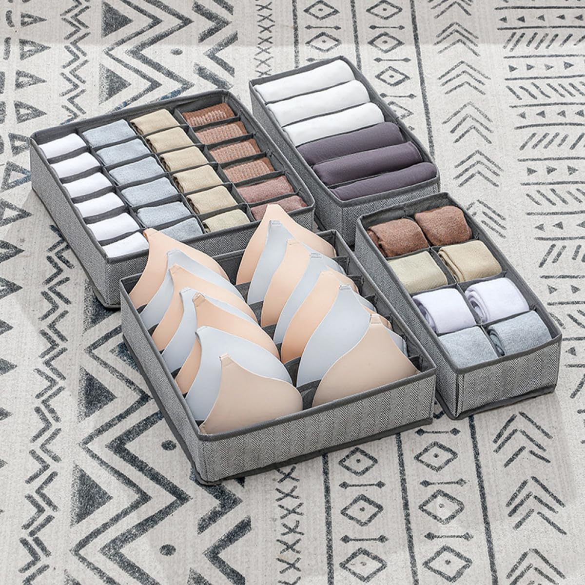 Alipis 4 Stück Teiliges Faltbares Aufbewahrungsbox Stoff Organizer für Unterwäsche Bhs Socken mit Robustem Reißfestem Oxford material Platzsparend und Vielseitig für Schubladen und