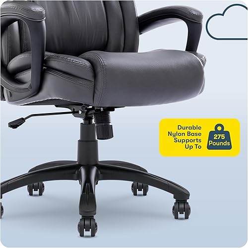 Miniatura 49 de Serta Silla de computadora ergonómica ajustable para oficina ejecutiva con almohadas corporales en capas, borde de asiento de cascada, cuero Blanco