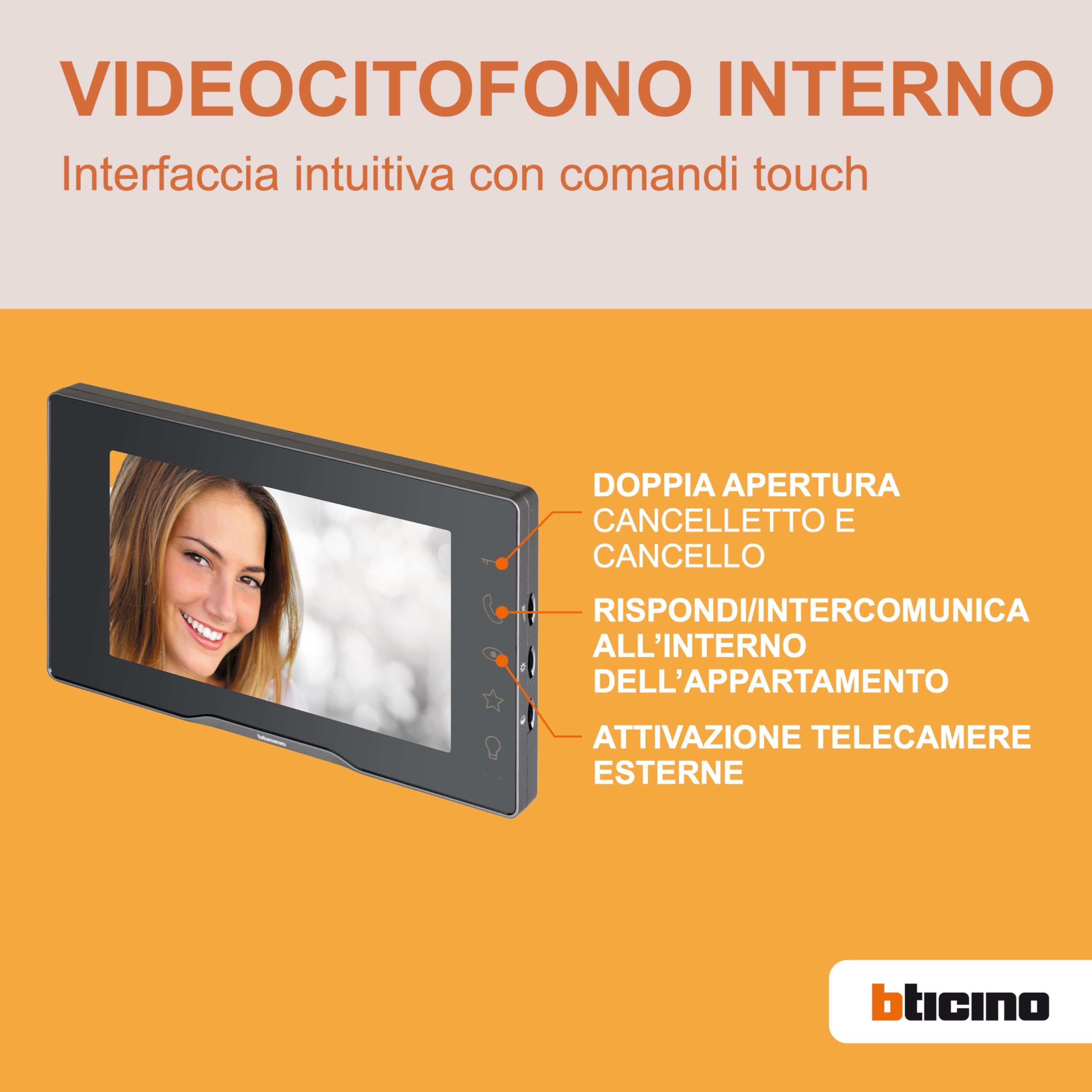 BTICINO 318913 Videocitofono Easykit Plus, Kit Monofamiliare Espandibile, Plug-In 2 Fili, Monitor 7" a Colori, Vivavoce, Visione Notturna, Audio Bidirezionale, Pulsantiera Esterna con Telecamera