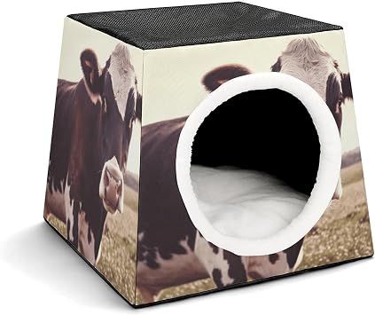 Cat House for Indoor Outdoor Cats Dogs Personalized Cat Cave Cute Lesure Animal Cow Printed Cat Beds Suitable for Small Sized Pets
