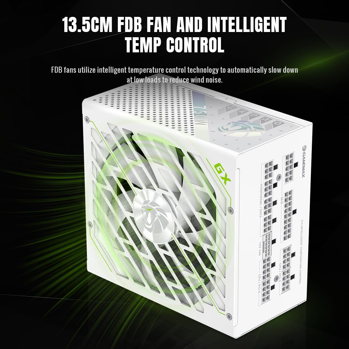 GAMEMAX GX 750G PRO WH Netzteil PC 750W Vollmodulares, ATX3.1 PCIe5.1 mit 12V-2x6-Anschluss, 80 Plus Gold, 105°C Japanische Kondensatoren, 7 Schutzschaltungen, 10 Jahre Garantie, Weiß
