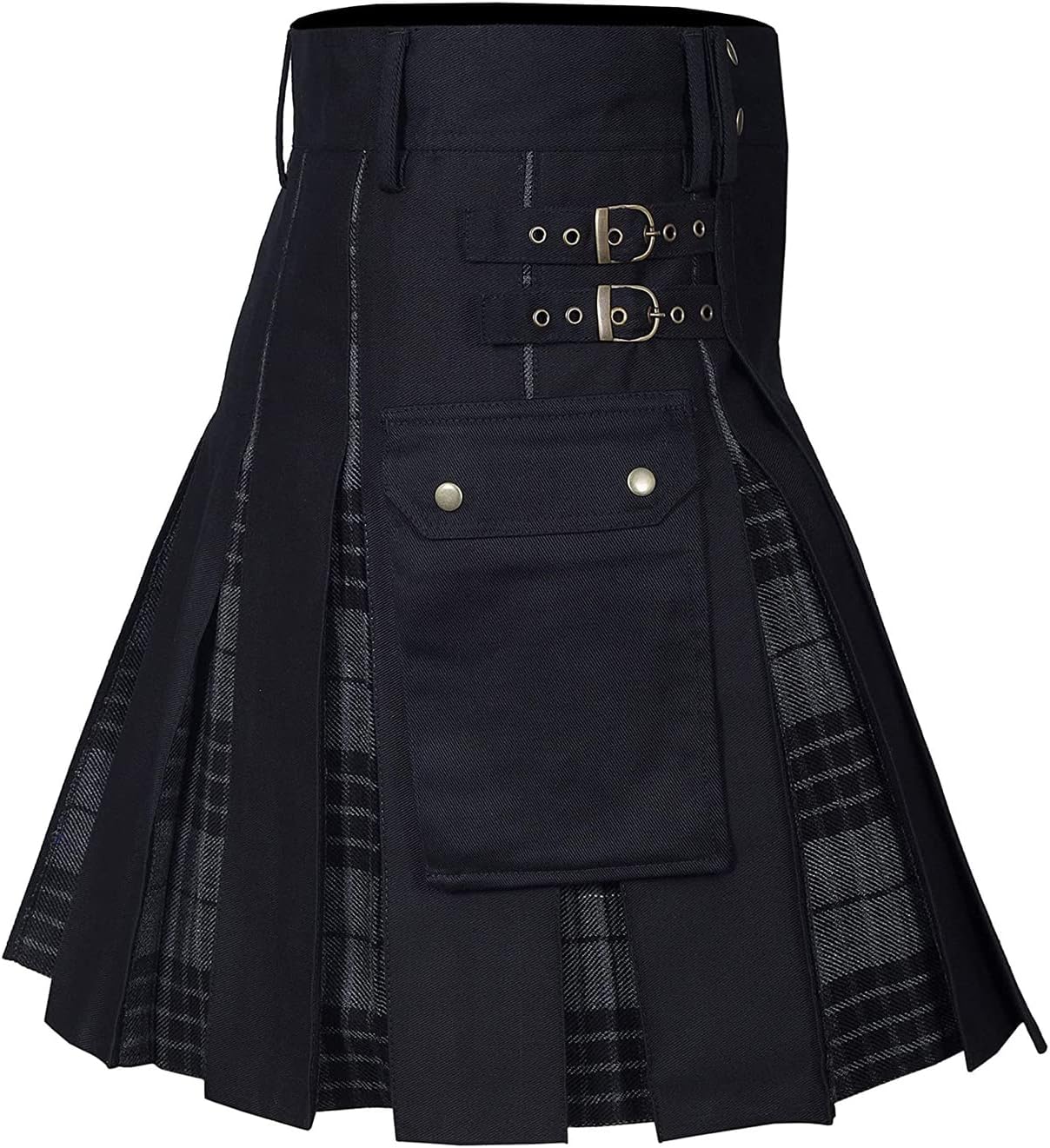 BaronHong Mens Kilt Utility Scottish Traditional Highland Tartan Pleated Buckle Straps Costume Kilts with Cargo Pockets