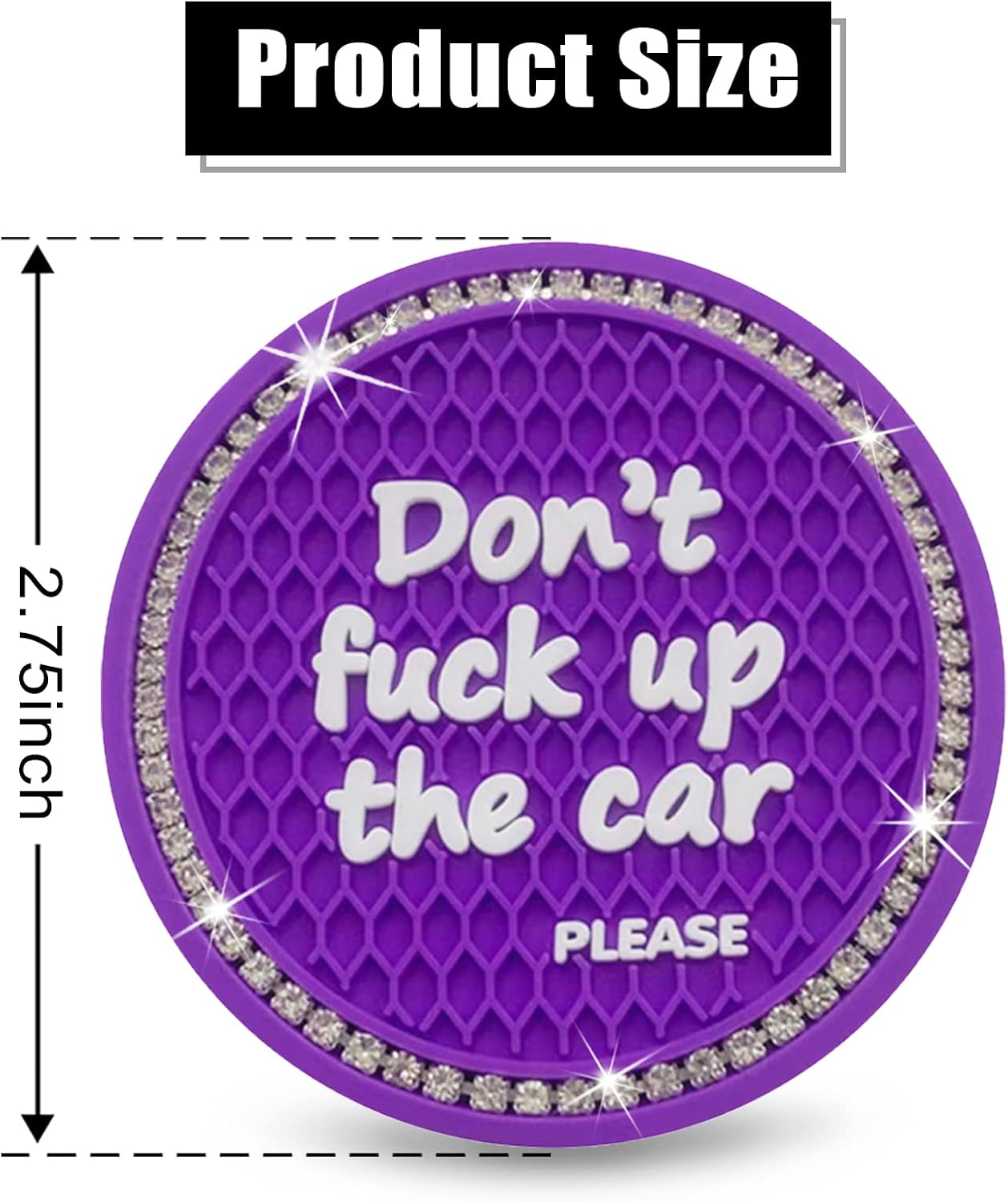 2 Pack Funny Coaster for Car Cup Holder,Auto Anti Slip Bling Cup Holder Coaster,2.75 inch Surface Full Crystal Rhinestone car Coaster Car Interior Accessories (Purple)