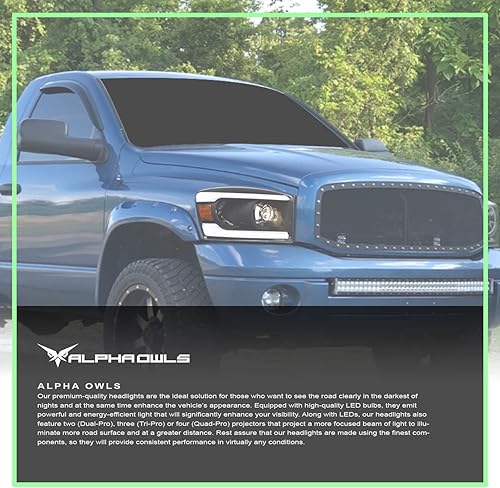 Miniatura 7 de Alpha Owls 8711538 - Faros delanteros de proyector con barra LED secuencial Switchback y luz de arranque, color ámbar negro, compatible con Dodge