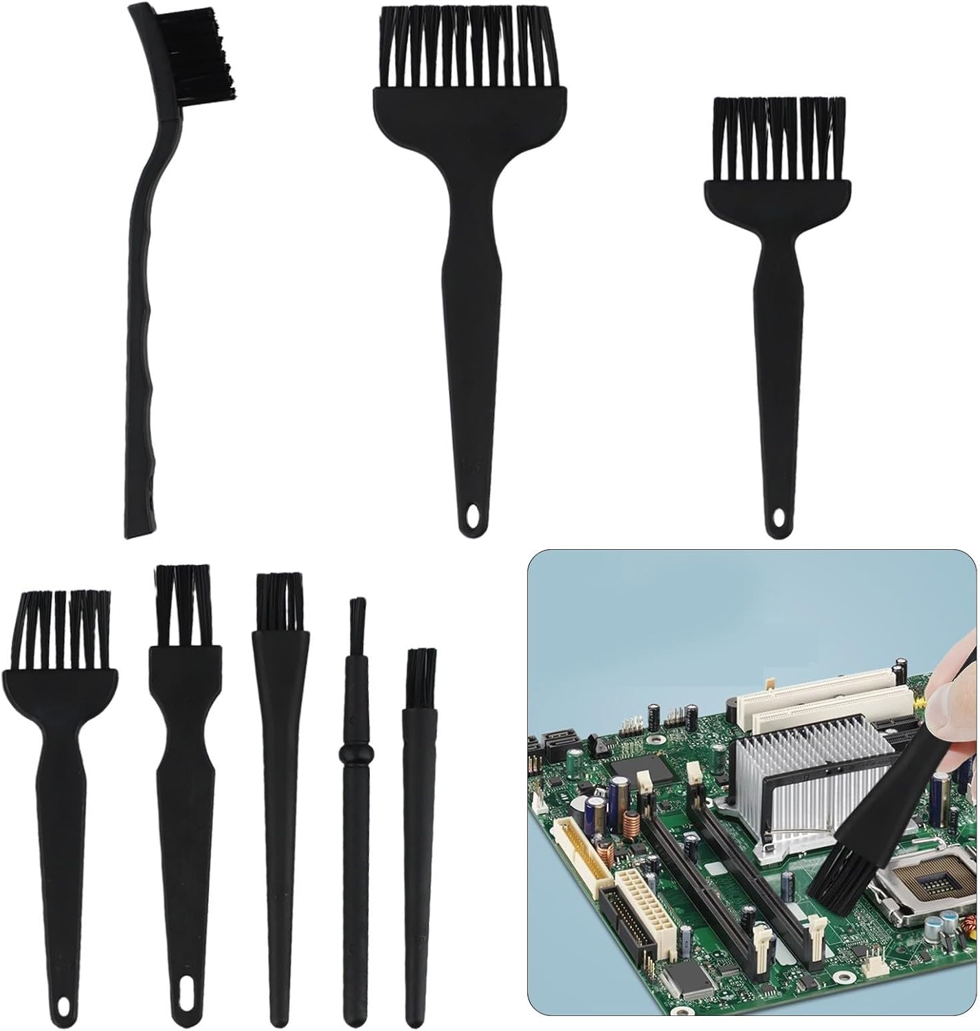 Anti-Static Cleaning Brush Set PCB Board, 8-Piece Kit with Conductive PA Bristles Motherboard, Keyboard, CPU Dust Removal and