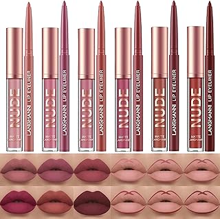6 Matte Lipstick with 6 Lipliners Durable Lip Gloss Long-Lasting Non-Stick Cup Not Fade Waterproof High Pigmented Velvet L...