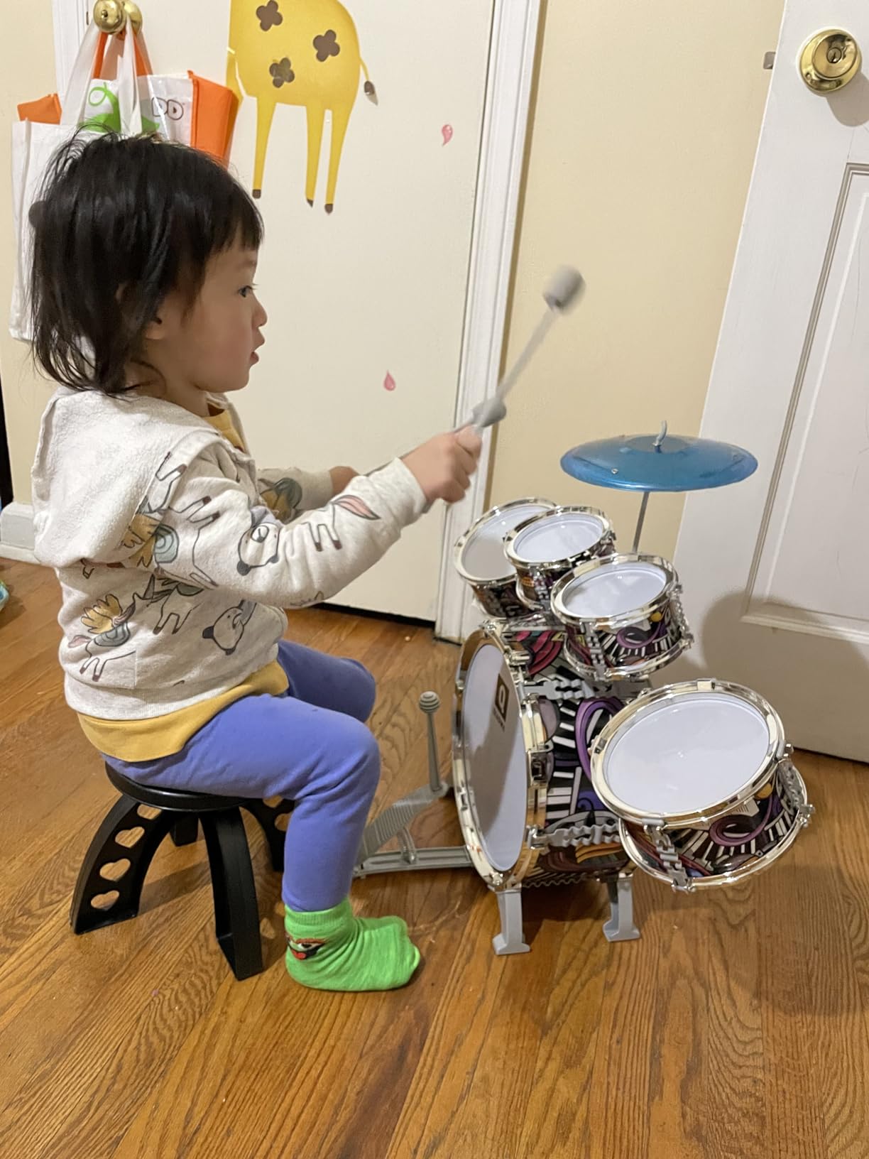 Raimy Kids Drum Set for Toddlers with 5 Piece High Drums