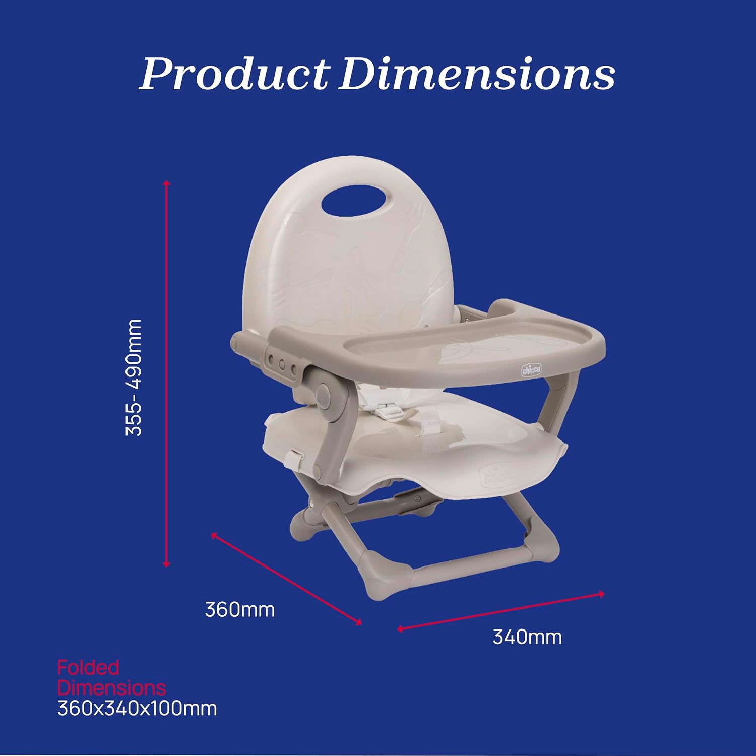 Chicco Pocket Snack Chair Booster for Children to Eat, Suitable from 6 Months to 3 Years (15 kg), Portable and Adjustable Travel High Chair for Babies, Compact and with Detachable Tray – Beige