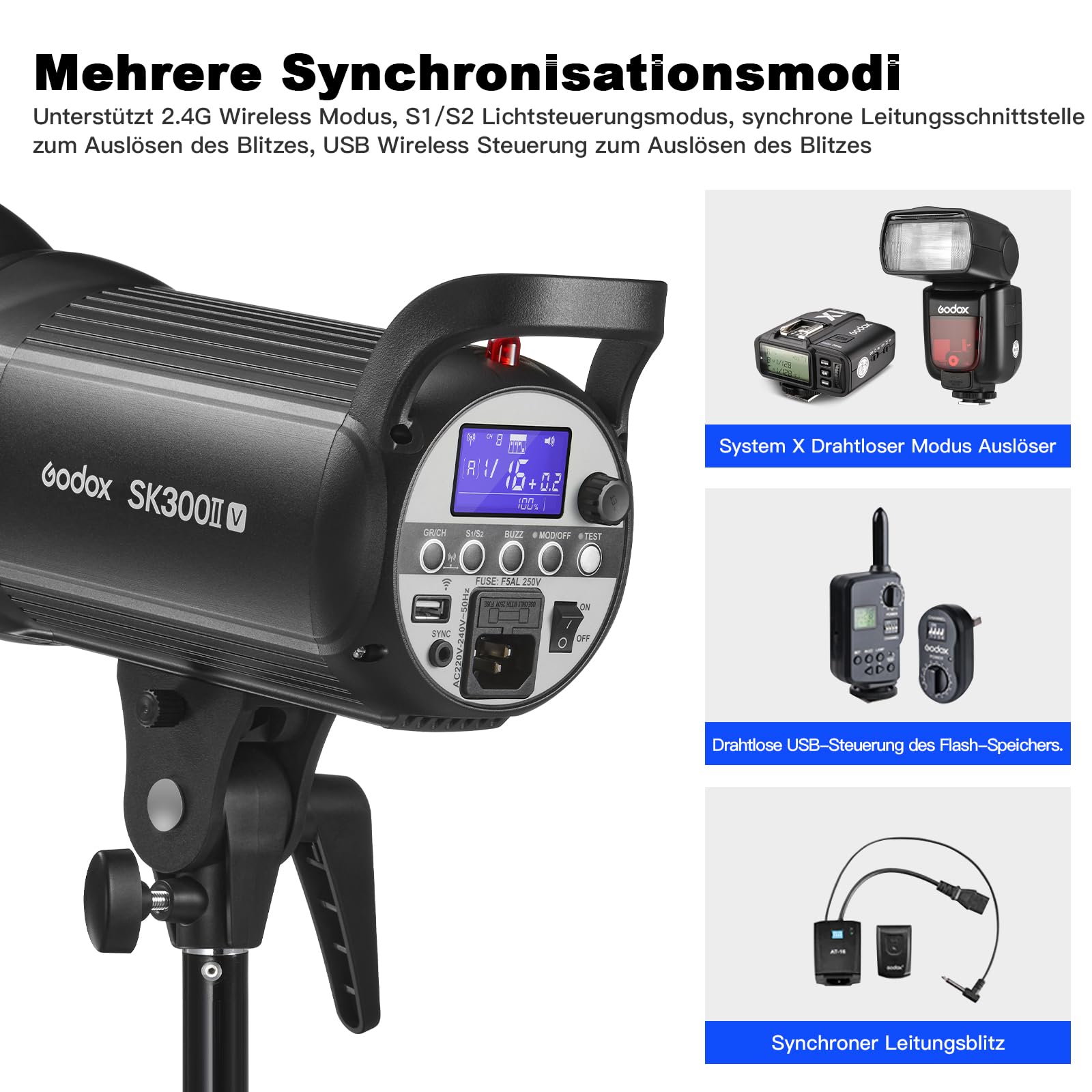 GODOX SK300IIV 300Ws Flash de Estudio Profesional Strobe con GN58,0.1-1.5S Tiempo de Reciclaje,2.4G X Sistema,Montura Bowens,10W LED Lámpara de Modelado para Rodaje, Retrato Fotografía