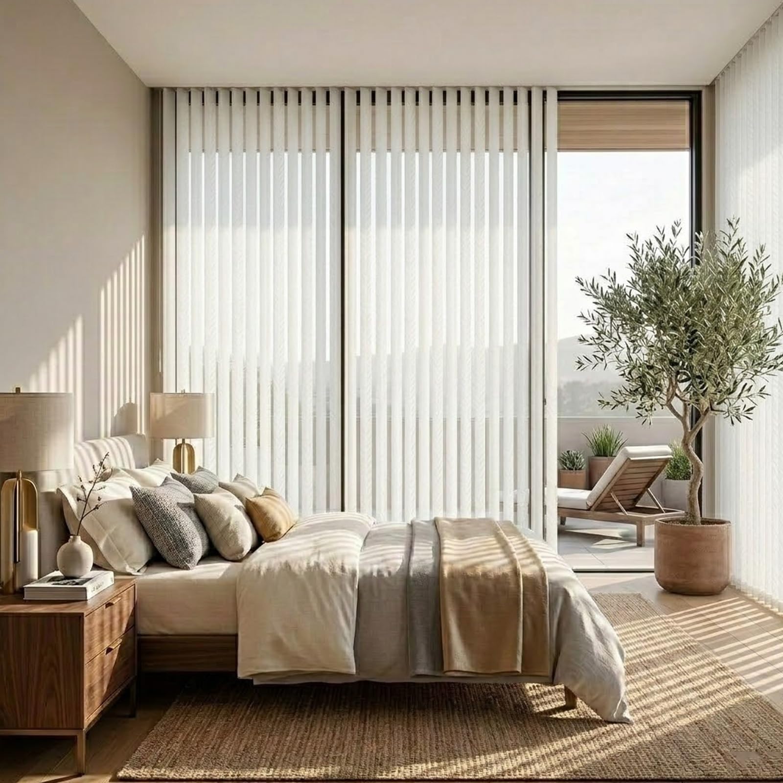 Blanco para puertas corredizas y listones de privacidad para un patio luminoso