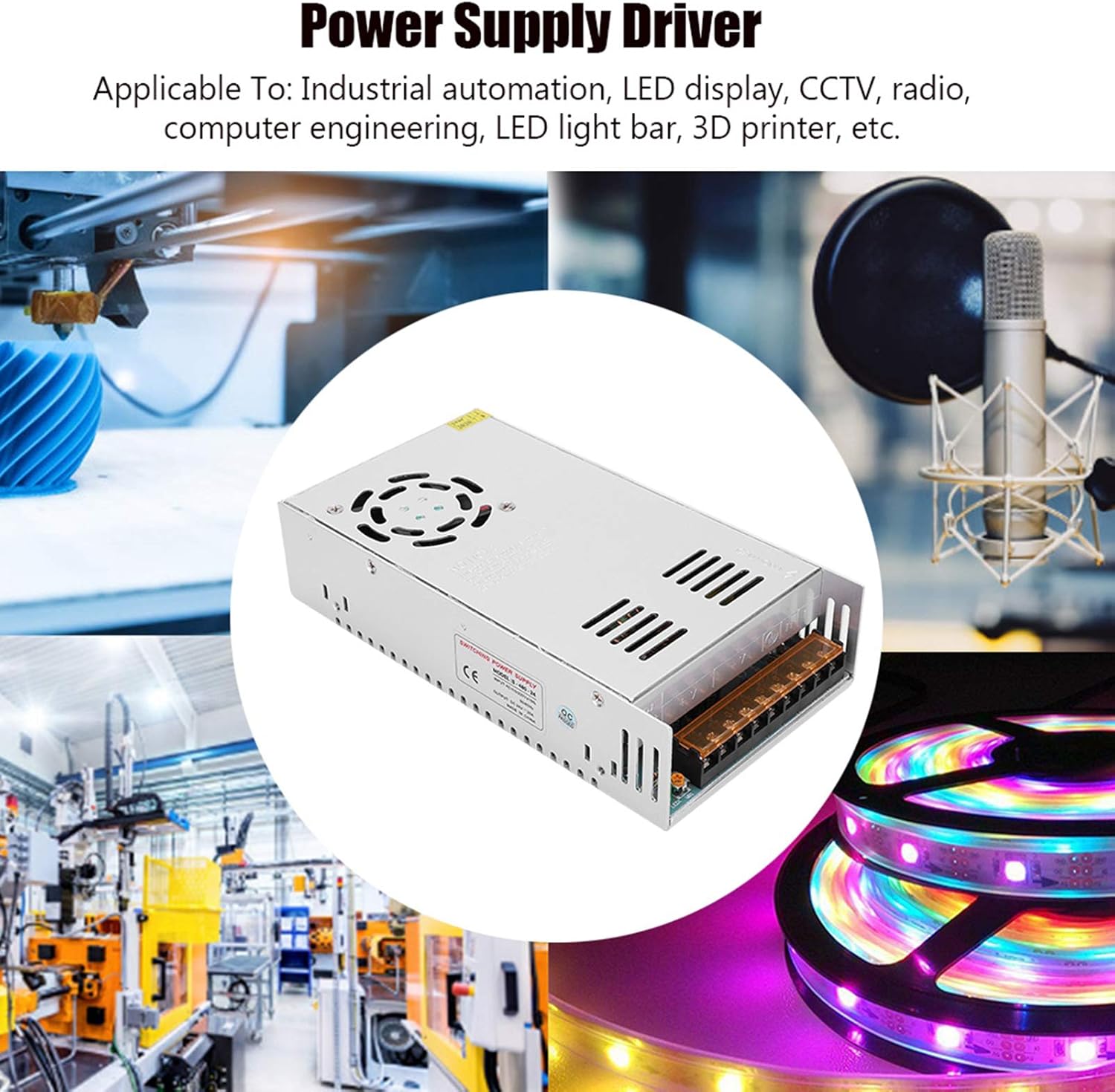 AC to DC Converter, Aluminum Alloy Switch Power Supply Driver Adapter, DC24V LED Screen Strip Light 3D Printer Power Supply(S-480-24（24V/20A/480W） AC110/220V±15%)