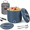 Herrfilk Electric Lunch Box Food Heater, 1.2L/41oz Heated Lunch Boxes for Adults, 12V/24V/110V Portable Food Warmer for Car/Truck/Office With Fork Spoon and Insulated Carry Bag(Blue)