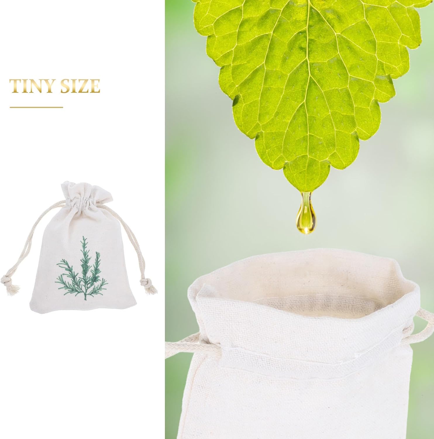 10pcs Cotton Drawstring Bags with Lavender Leaf Print, Reusable Jewelry Pouches for Wedding Party Favor, Candy Storage, and Closets, Simple Elegant Design with Continuous Aroma