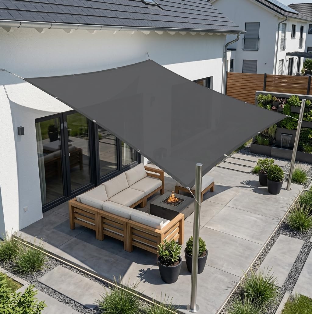 AJALGZ Sonnenschutz Segel 4x4.5m Rechteck, Wasserdichtes Polyester Sonnensegel mit Befestigungsseil, 95% UV-Schutz Überdachung Baldachin 