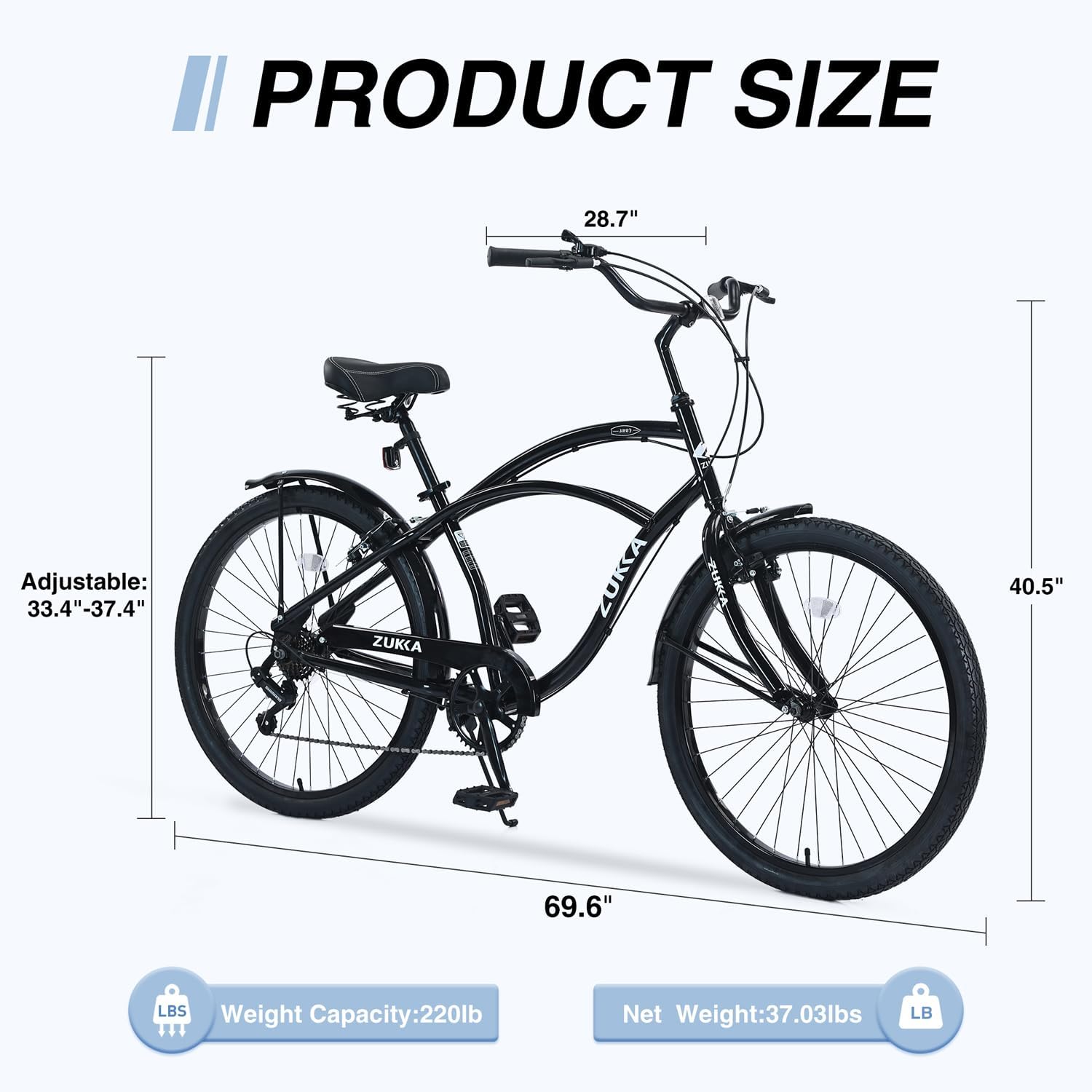 26 Inch Men's Beach Cruiser Bike Commuter Bicycle for Adult Men and Women with Dual V-Brake and Adjustable Seat, 7 Speed Steel Frame for Women Men Multiple Colors