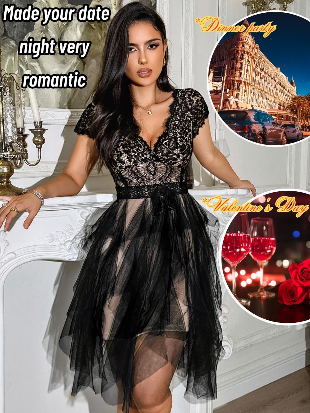 Lace Tulle Dress,Backless Deep V Short Formal Dresses for Women,Cocktail Party Wedding Guest Outfits - Image 7