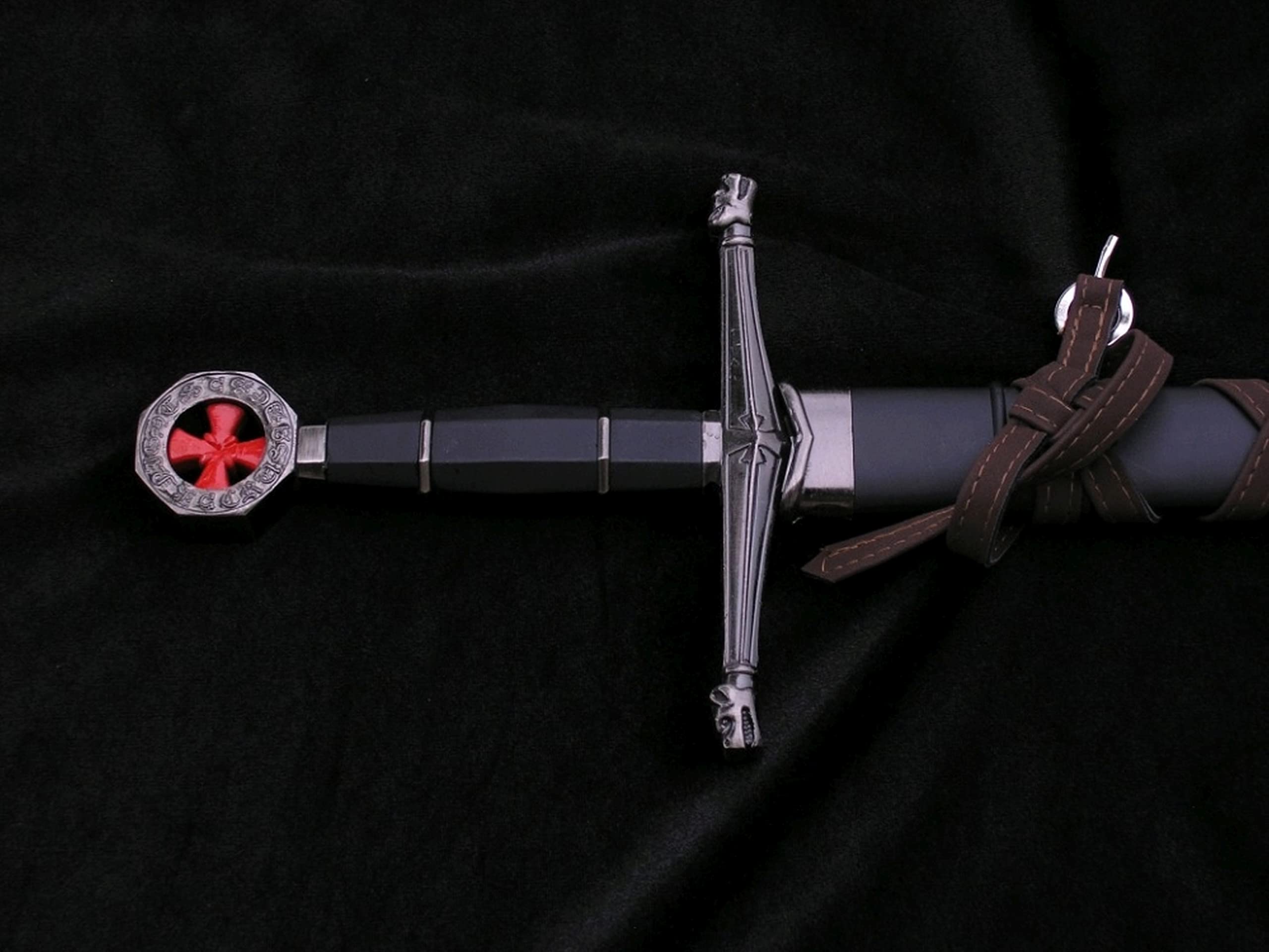 Kurzschwert - Langer Dolch Schwert echt Metall Templerschwert TX1063-230A mit Scheide und mit Gürtel Dekoratives für Mittelalter zur Rekonstruktion oder als Geschenk
