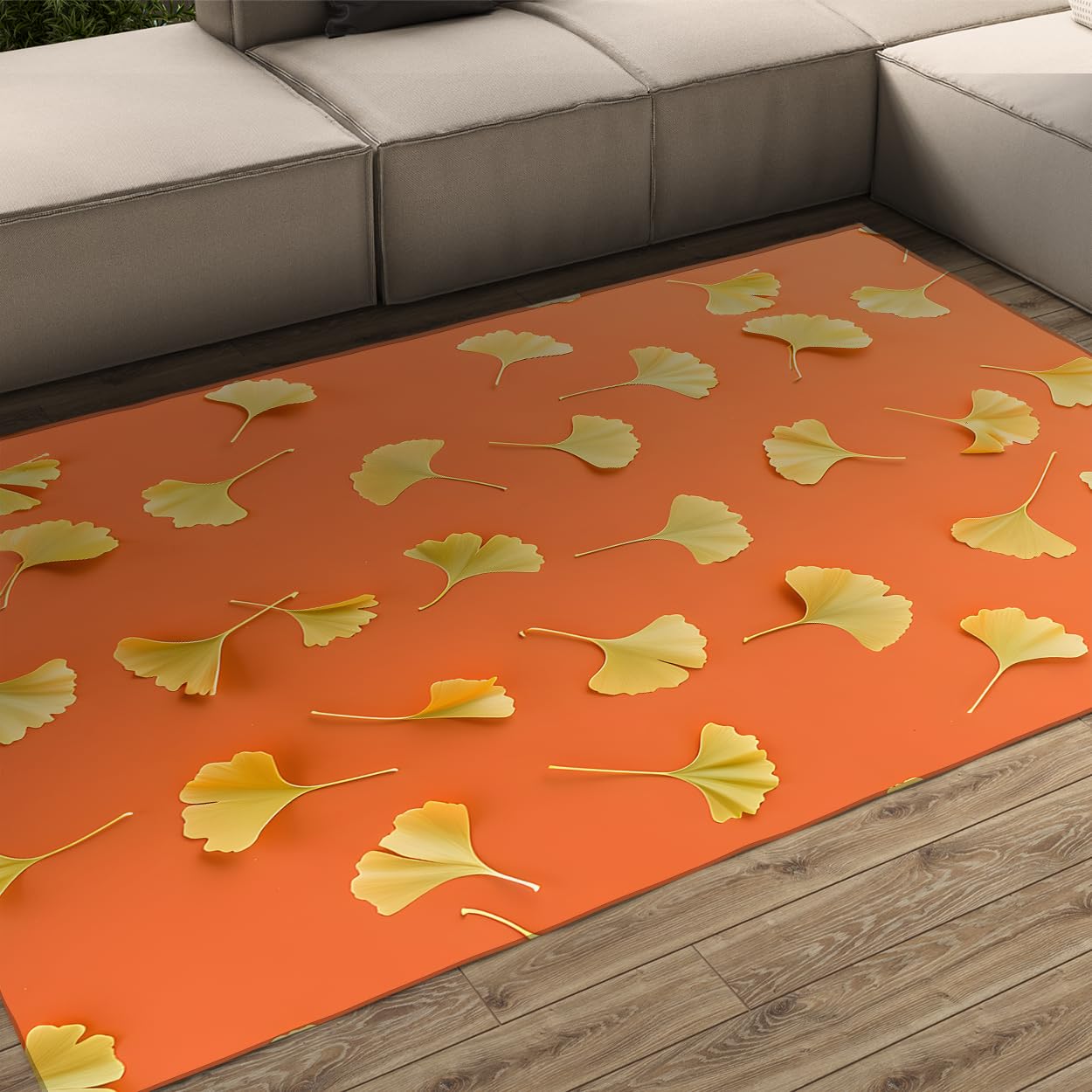 Tapis en feuilles de ginkgo 180x240cm lavable poil bas tapis de salon moderne
