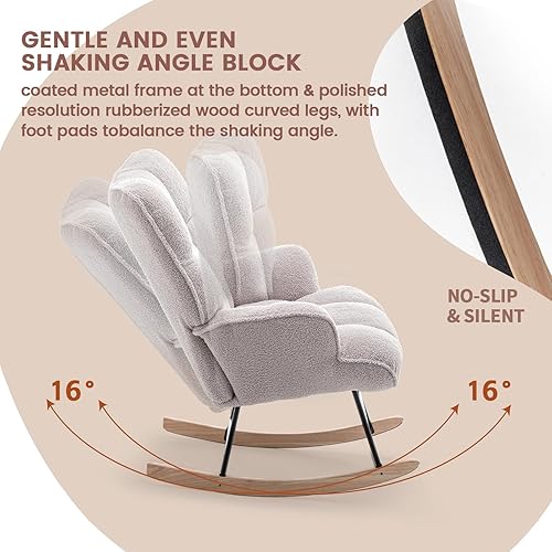 Miniatura 3 de Mecedora tapizada con respaldo alto, cómodo y elegante sillón con asiento acolchado para salas de estar, dormitorios grises, oficinas, gris