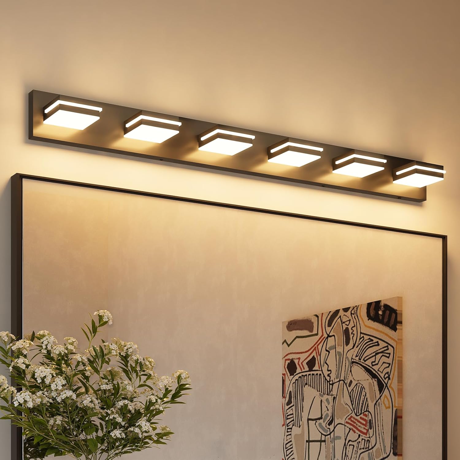 VOLISUN Modern Bathroom Vanity Light Fixtures (6-Light, 48-Inch), 5CCT Dimmable Bathroom Lighting Fixtures Over Mirror, 360°Rotatable Head, Black LED Vanity Lights for Bathroom 5CCT 6-Light,48-Inch