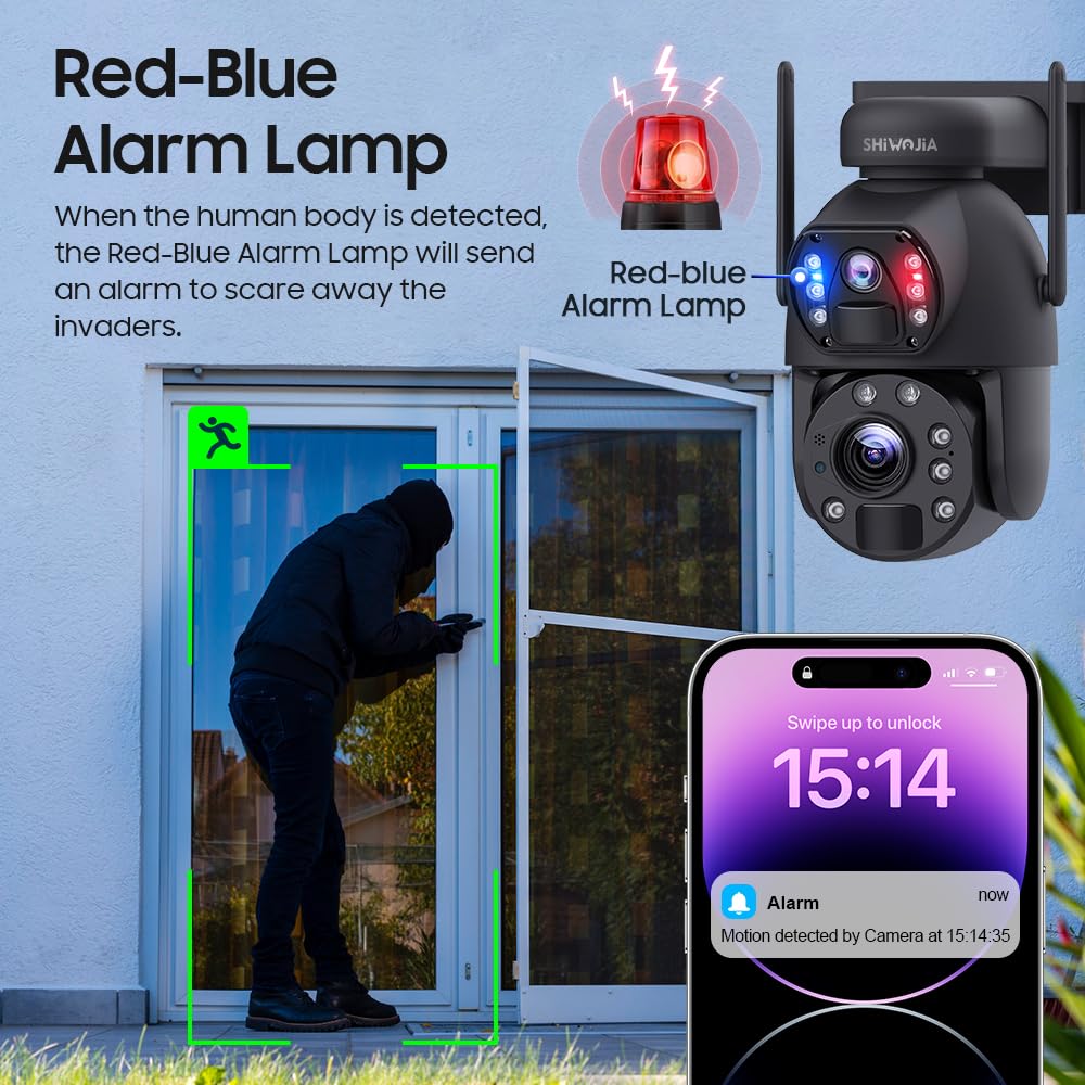 SHIWOJIA Zewnętrzna kamera bezpieczeństwa 6 MP z podwójnym obiektywem, 4G LTE, solarna kamera do monitoringu z panelem słonecznym 20 W, bateria 20 000 mAh, 36-krotny zoom noktowizor, IP66
