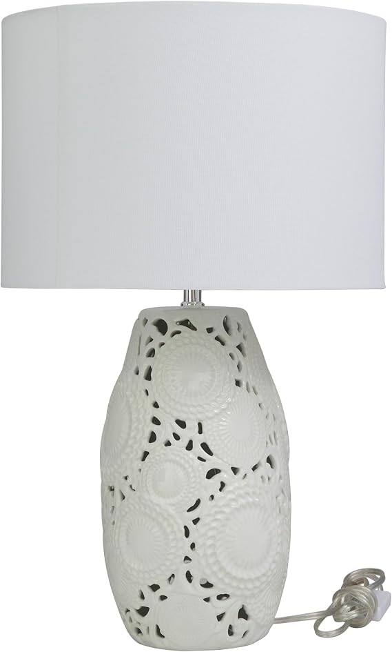 Deco 79 Ceramic Cutout Floral Table Lamp, 14 x 14 x 23, White
