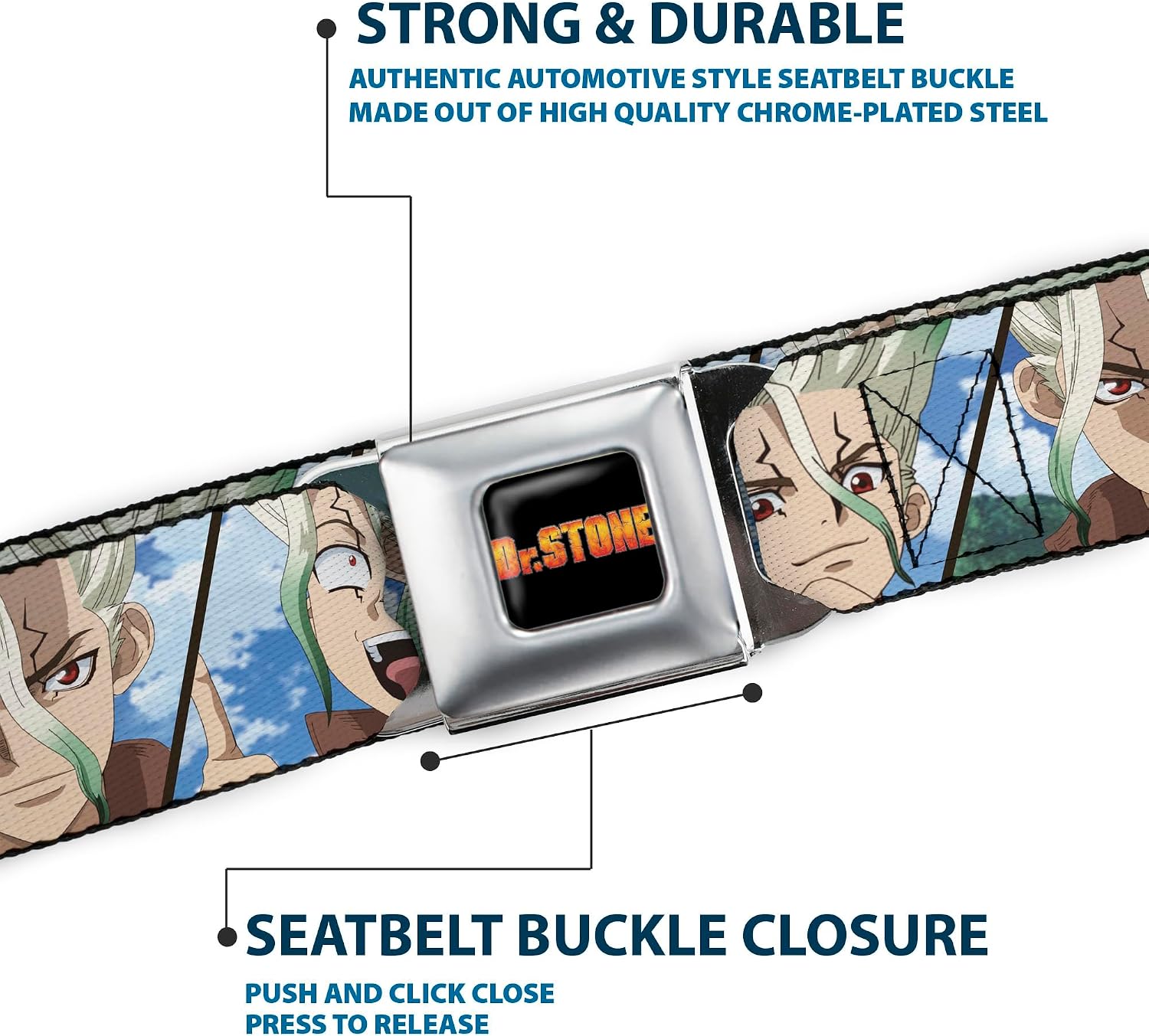 Crunchyroll Belt, Seatbelt Buckle Belt, Dr Stone Senku Ishigami Expression Blocks Blues, Adjustable