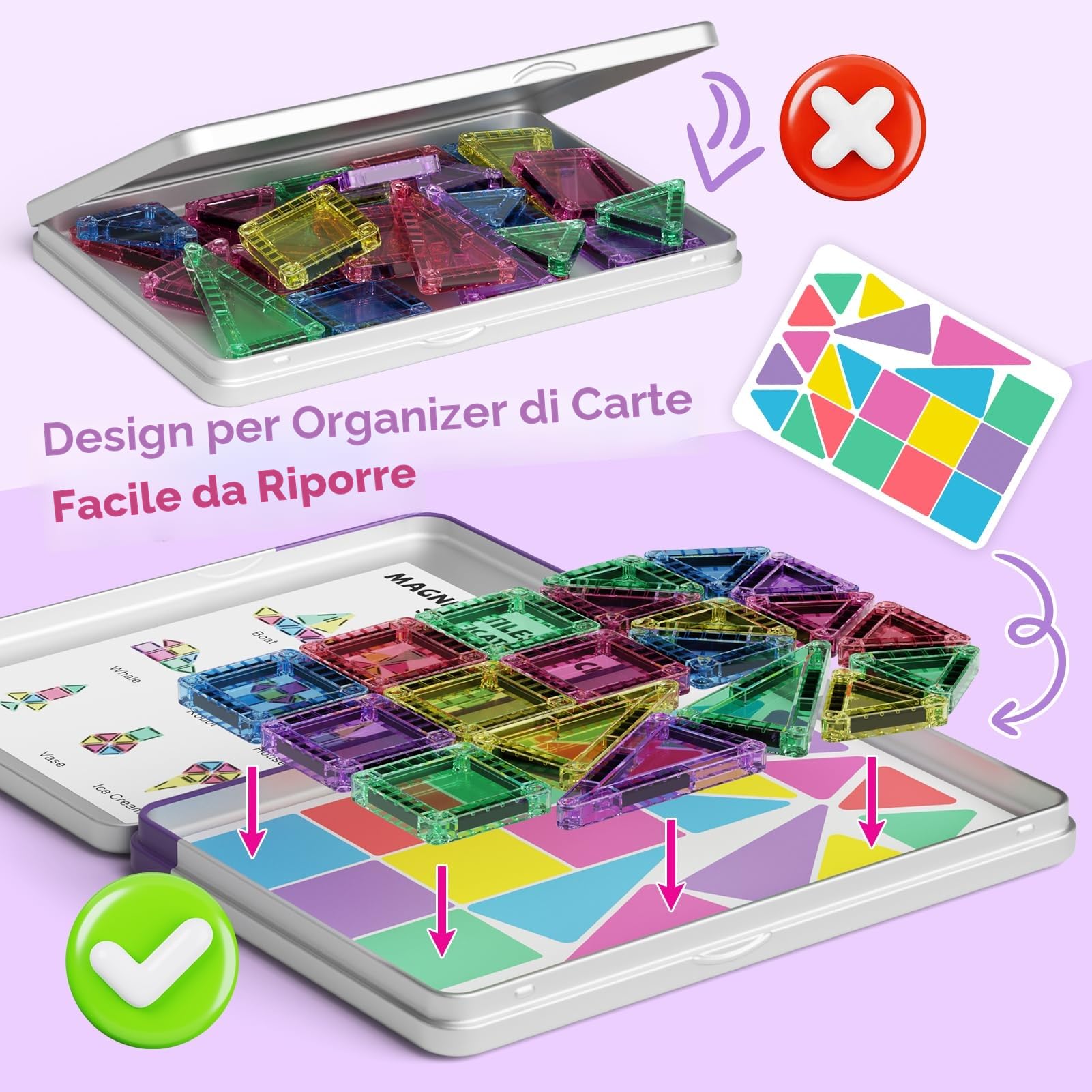 viaggio mattonelle magnetiche Giocattoli| 40 pezzi mini di blocchi magnetici da viaggio Giocattoli STEM Montessori magnetici per Ragazzi Ragazze 3+ anni